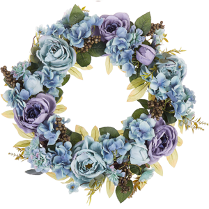 Beliani Door Wreath Blue Handmade Decorative Artificial Flower Round 50 cm Table Wall Décor Traditional Rustic Style Material:Polyester Size:50x12x50