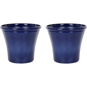 Beliani Set of 2 Plant Pots Planters ⌀46 Solid Navy Blue Fibre Clay High Gloss Outdoor Resistances  All-Weather Material:Fibre Clay Size:46x40x46