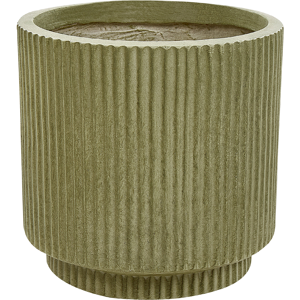 Beliani Flower Planter Green Fibre Clay Garden Plant Pot 24 x 24 x 24 cm Drainage Hole Vertical Rib Finish Outdoor Patio Garden Material:Fibre Clay Size:24x24x24