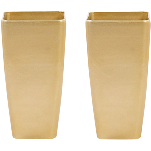 Beliani Set of 2 Plant Pots Planters Gold Stone Mixture Outdoor Resistances Square All-Weather Material:Stone Powder Size:30x57x30