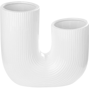 Beliani Flower Vase White Stoneware Double-Ended 23 cm Decorative Home Accessory Minimalistic Home Decor Material:Stoneware Size:10x23x24