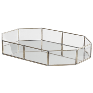 Beliani Decorative Tray Silver Stainless Steel and Glass Mirrored Octagon Shape 32 x 22 cm Accent Piece for Jewellery Candles Material:Glass Size:22x6x32