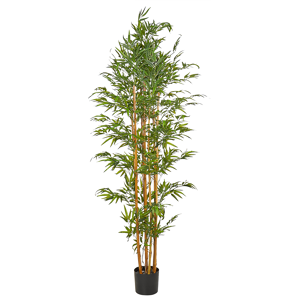 Beliani Artificial Potted Bamboo Tree Green and Black Plastic 220 cm Decorative Indoor Accessory Material:Synthetic Material Size:85x220x85