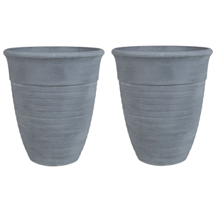 Beliani Set of 2 Plant Pots Planter Solid Grey Stone Mixture Polyresin Square ø 43 cm All-Weather Material:Stone Powder Size:43x49x43