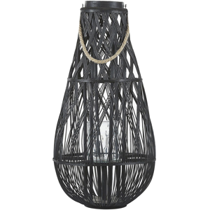 Beliani Lantern Black Bamboo Wood and Glass 75 cm Indoor Outdoor Scandinavian Material:Bamboo Wood Size:39x77x39