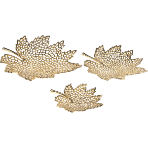 Beliani Set of 3 decorative trays Gold Aluminum Maple Leaf Glam Modern Decor Home Accessories Material:Aluminium Size:22/30/35x6/7/8x27/35/42