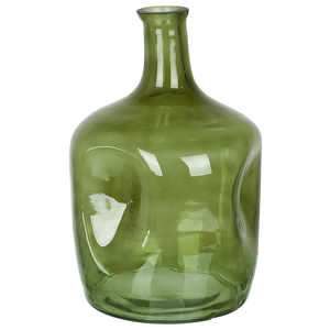 Beliani Flower Vase Olive Green Glass 30 cm Handmade Decorative Narrow Neck Tabletop Home Decoration Modern Design Material:Glass Size:20x30x20