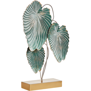 Beliani Decorative Figurine Gold and Teal Iron 44 cm Statue with Leaves on Stand Statuette Ornament Decor Accessories Material:Iron Size:8x44x26