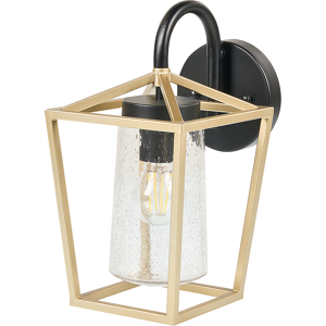 Beliani Outdoor Wall Light Lamp Gold Sconce Metal Iron Glass Matte Modern Design Patio Garden Material:Glass Size:14x33x14