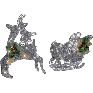 Beliani Outdoor LED Decoration Silver Metal Sleigh and Reindeer Christmas Garden Decor Seasonal Material:Iron Size:13x41x31