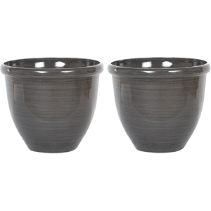 Beliani Set of 2 Plant Pots Solid Brown Stone Mixture Polyresin ⌀ 49 cm High Gloss Outdoor Resistances Round All-Weather Material:Polyresin Size:49x41x49