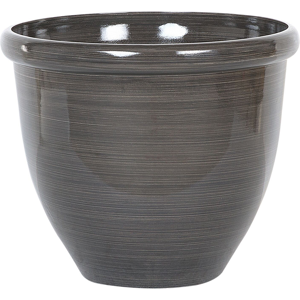 Beliani Plant Pot Planter Solid Brown Stone Mixture Polyresin High Gloss Outdoor Resistances Round ⌀ 44 cm All-Weather Material:Polyresin Size:44x38x44