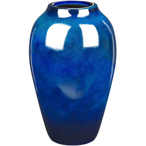 Beliani Decorative Flower Vase Dark Blue Terracotta Modern Tall Living Room Bedroom  Material:Terracotta Size:22x37x22