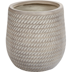 Beliani Plant Pot Beige Taupe Fibre Clay ⌀ 27 cm Round Outdoor Flower Pot Embossed Pattern Material:Fibre Clay Size:27x32x27