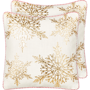 Beliani Set of 2 Scatter Cushions White Gold Cotton 45 x 45 cm Christmas Motif Snowflake Print Accessories Festive Decor Material:Cotton Size:45x8x45