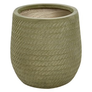 Beliani Plant Pot Green Fibre Clay ⌀ 27 cm Round Outdoor Flower Pot Embossed Pattern Material:Fibre Clay Size:27x32x27