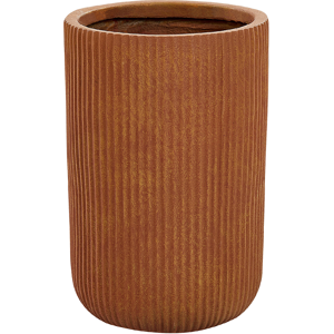 Beliani Flower Planter Golden Brown Fibre Clay Garden Plant Pot 25 x 25 x 38 cm Drainage Hole Vertical Rib Finish Outdoor Patio Garden Material:Fibre Clay Size:25x38x25