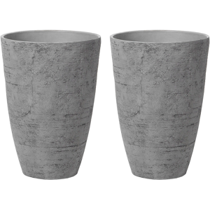 Beliani Plant Pots Grey Stone 43 x 43 x 60 cm Indoor Outdoor Material:Stone Powder Size:43x60x43