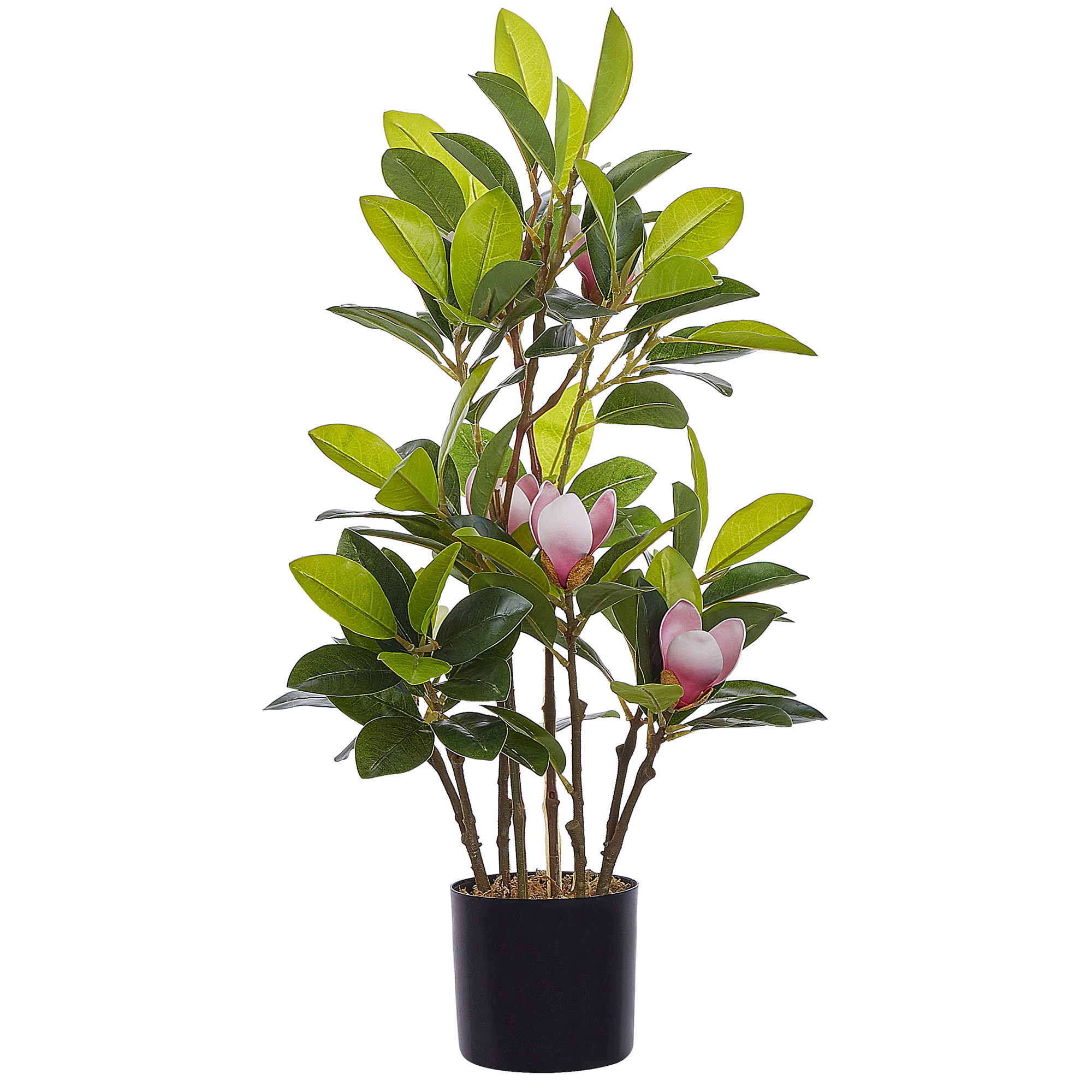 Beliani Artificial Potted Magnolia Green and Pink Synthetic Material 70 cm Decorative Indoor Accessory Material:Synthetic Material Size:35x70x35