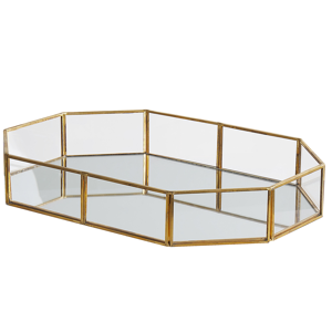 Beliani Decorative Tray Gold Brass and Glass Mirrored Octagon Shape 32 x 22 cm Accent Piece for Jewellery Candles Material:Glass Size:22x6x32
