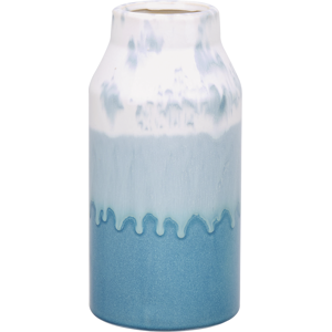 Beliani Flower Vase White and Blue Stoneware 25 cm Waterproof Decorative Home Accessory Tabletop Decor Piece Material:Stoneware Size:12x26x12