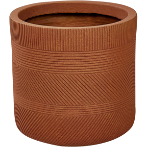 Beliani Plant Pot Golden Brown Fibre Clay ⌀ 24 cm Round Outdoor Flower Pot Embossed Pattern Material:Fibre Clay Size:24x24x24