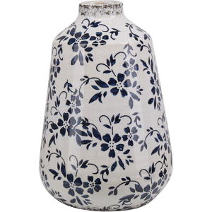 Beliani Flower Vase White and Blue Stoneware 25 cm Distressed Look Indoor Pot Decoration Waterproof Material:Stoneware Size:17x25x17