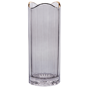 Beliani Flower Vase Grey Glass 30 cm Decorative Tabletop Golden Accent Home Decoration Modern Design Material:Glass Size:11x30x11