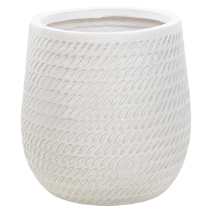 Beliani Plant Pot Off-White Fibre Clay ⌀ 27 cm Round Outdoor Flower Pot Embossed Pattern Material:Fibre Clay Size:27x32x27