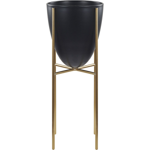 Beliani Plant Stand Black with Gold Iron 16 x 16 x 41 cm Indoor Outdoor Metal Flower Pot UV Resistant Modern Industrial Standing Planter Material:Iron Size:16x41x16