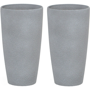 Beliani Set of 2 Plant Pots Grey Stone Tall Flower Planters 42 x ø 23 cm Modern Minimalistic Outdoor Indoor Decor Accessories Material:Stone Powder Size:23x42x23