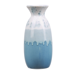 Beliani Flower Vase White and Blue Stoneware 25 cm Waterproof Decorative Home Accessory Tabletop Decor Material:Stoneware Size:12x25x12