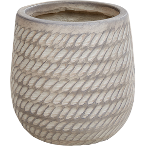 Beliani Plant Pot Beige Taupe Fibre Clay ⌀ 19 cm Round Outdoor Flower Pot Embossed Pattern Material:Fibre Clay Size:19x22x19