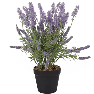 Beliani Artificial Potted Lavender Plant Purple Green Black Plastic Flowers Material 42 cm Decorative Indoor Accessory Material:Synthetic Material Size:33x42x33
