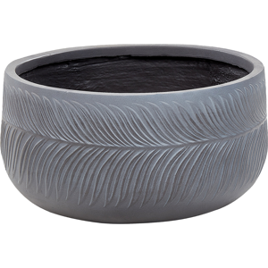 Beliani Outdoor Plant Pot Clay Fibre Grey 43 x 43 x 23 cm Planter Round UC Resistant Leaf Motif Traditional Material:Fibre Clay Size:43x23x43