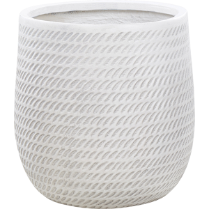 Beliani Plant Pot Off-White Fibre Clay ⌀ 39 cm Round Outdoor Flower Pot Embossed Pattern Material:Fibre Clay Size:39x44x39