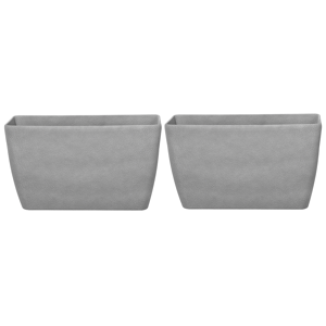 Beliani 2 Plant Pot Grey Stone Flower Planters 74 x 32 x 45 cm Modern Minimalistic Outdoor Indoor Decor Accessories Material:Stone Powder Size:32x45x74