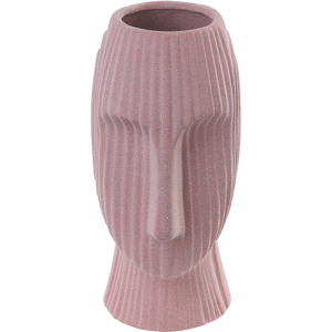 Beliani Flower Vase Pink Stoneware 25 cm Decorative Table Accessory Face-Shaped Minimalist Material:Stoneware Size:10x24x10