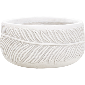 Beliani Outdoor Plant Pot Clay Fibre White 25 x 25 x 14 cm Planter Round UC Resistant Leaf Motif Traditional Material:Fibre Clay Size:25x14x25