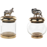 Beliani Set of 2 Decorative Containers Gold and Silver Aluminium Jars Animal Motif Lids Transparent Material:Aluminium Size:12x22/28x12