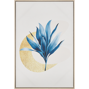 Beliani Framed Canvas Wall Art Beige and Blue 63 x 93 cm Floral Motif Modern Wall Décor for Living Room Bedroom Material:Polyester Size:5x93x63