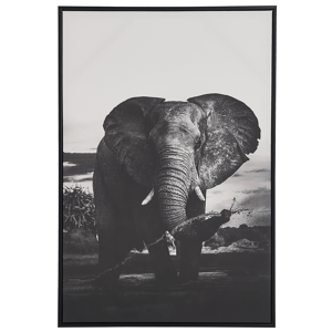 Beliani Framed Canvas Wall Art Grey 63 x 93 cm Elephant Print Animal Motif Modern Wall Décor for Living Room Bedroom Material:Polyester Size:5x93x63
