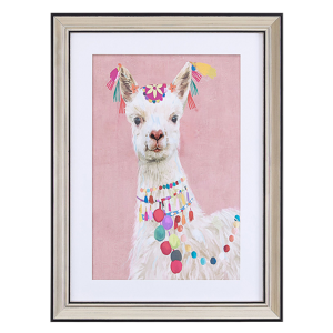 Beliani Framed Wall Art Lama Print Pink Brass Frame 30 x 40 cm Passe-Partout Kids Room Boho Material:Paper Size:5x40x30