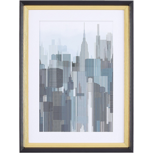 Beliani Framed Wall Art Blue and Grey Print Gold and Black Frame 30 x 40 cm Skyscrapers City Passe-Partout Industrial Minimalist Material:Paper Size:5x40x30