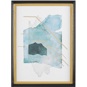 Beliani Framed Wall Print Blue and Gold Paper Watercolour Aquarelle Effect 30 x 40 cm Material:Paper Size:5x40x30