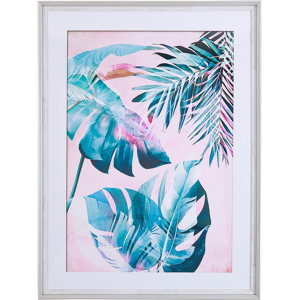 Beliani Framed Wall Art Blue and Pink Print on Paper 60 x 80 cm Passe-Partout Frame Botanical Theme Material:Paper Size:5x80x60