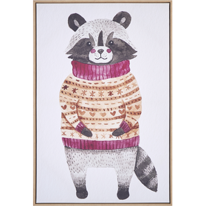 Beliani Canvas Art Print Grey MDF Frame 93 x 63 cm Modern Motif Racoon Animal for Kids Material:Polyester Size:5x93x63