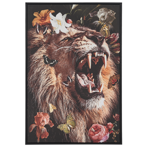 Beliani Framed Canvas Wall Art Multicolour 63 x 93 cm Lion Print Animal Floral Motif Modern Boho Wall Décor for Living Room Bedroom Material:Polyester Size:5x93x63