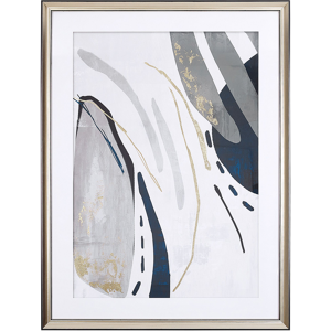 Beliani Framed Wall Art Grey Print Brass Frame 60 x 80 cm Passe-Partout Abstract Simple Minimalist Material:Paper Size:5x80x60