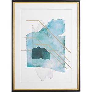 Beliani Framed Wall Print Blue and Gold Paper Watercolour Aquarelle Effect 60 x 80 cm Material:Paper Size:5x80x60